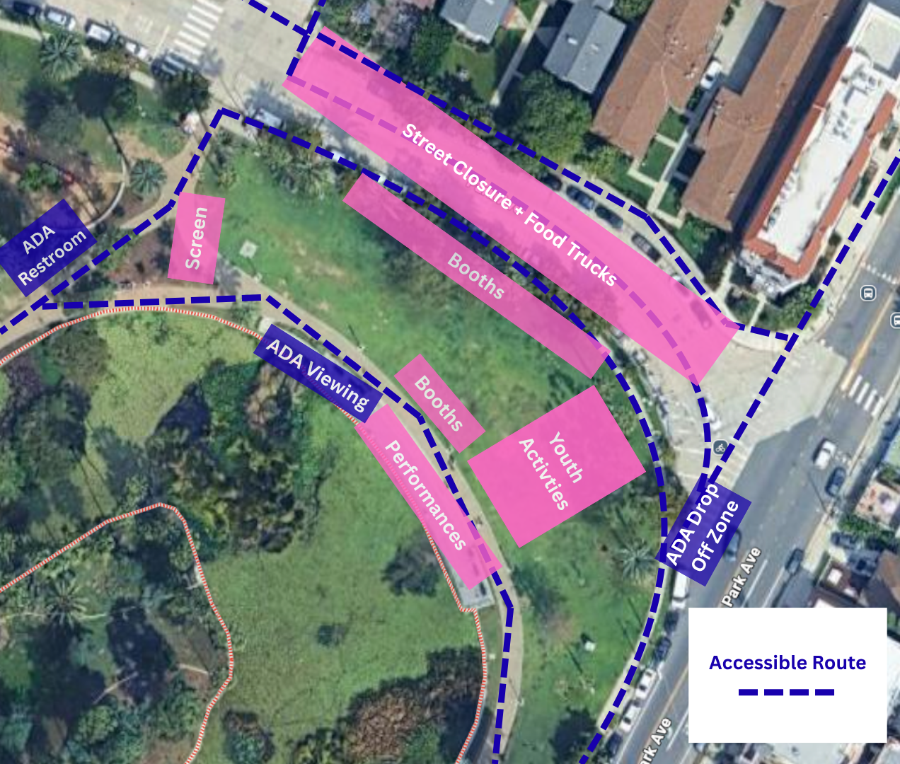 This is an image of the event site with accessible pathways highlighted